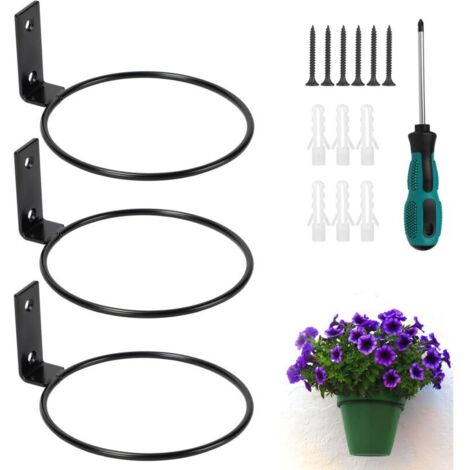 3 x Porte Plante Mural Ø12.5cm Support Pot de Fleur Extérieur Interieur, Porte Pot Anneau en Métal avec Vis et Tournevis