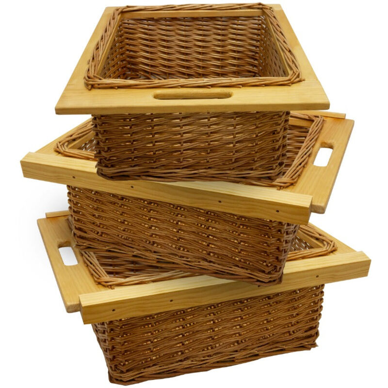 Monster Shop - 3 x Pull Out Wicker Kitchen Baskets 500mm