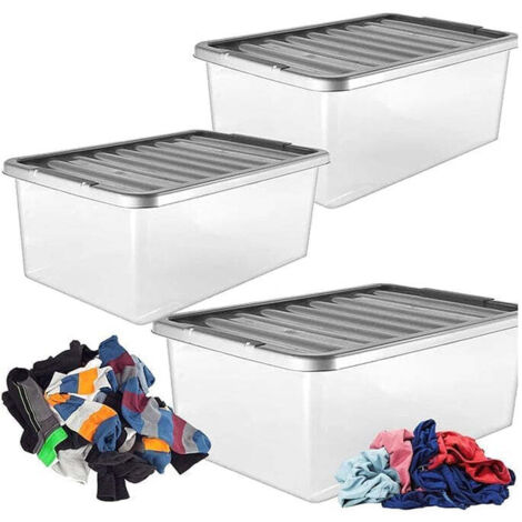3 x Underbed Storage Containers 32 Litre With Silver Lids