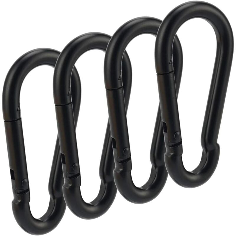Image of 3-Zoll-Karabiner aus schwarzem, federbelastetem Stahl für hohe Beanspruchung (4er-Pack)