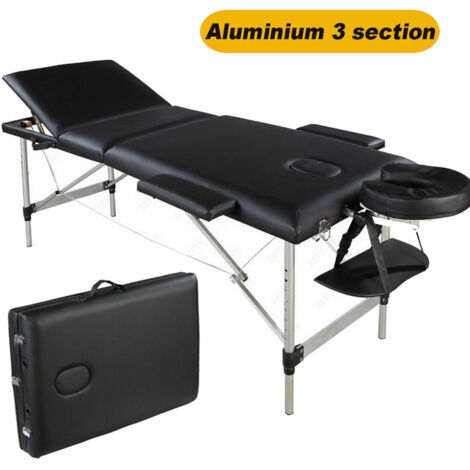 3 Zonen Massageliege Klappbar Massagetisch Massage Kosmetik Bank Tisch klappbar höhenverstellbare Aluminiumfüße Premium-PU-Leder Einfache Installation + Tragetasche Schwarz (bis 230kg belastbar)