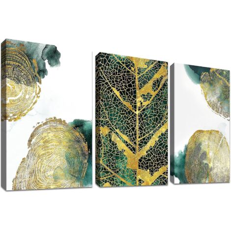 (30  40 Cm) Lot De 3 Impressions Sur Toile Encadres En Bois Feuille D'or Anneaux Annuels Arbres Abstraits Peinture Sur Toile Photo Dcoration Mural
