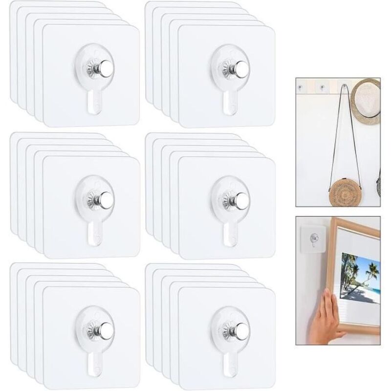 30 Accroche Tableau Sans Percer, Fixation Murale Transparent Accroche Cadre, Crochets Auto-adhésifs pour Accroche Cadres Photo
