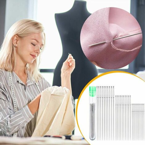 30 agujas de coser con ojos grandes - 3 tamaos de agujas de coser a mano con ojos grandes en un tubo de almacenamiento transparente para costura, confección y manualidades