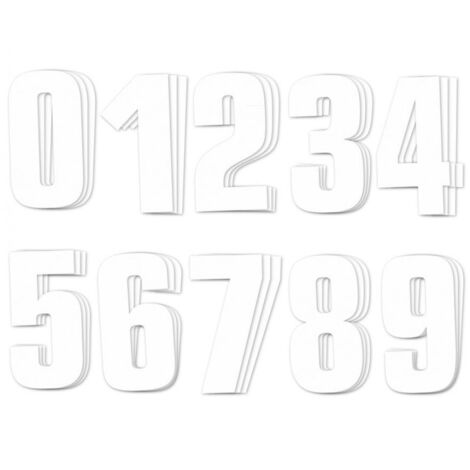 30 autocollant sticker numéro course adhésif de 0 à 9 blanc