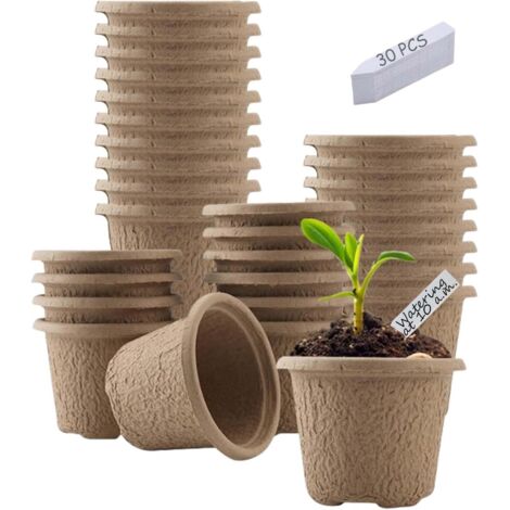 30 bandejas de cultivo, pequeñas bandejas ecológicas de fibra, aptas para el cultivo de plantas, semillas, flores, hortalizas y frutas.