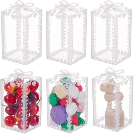 30 boîtes à dragées transparentes de 10,5 x 6 x 6 cm avec motif ruban