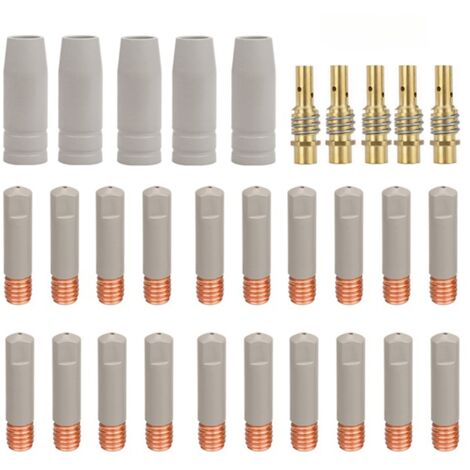 30 boquillas nuevas para antorcha de soldadura MIG 15AK con revestimiento protector, funda antiadherente y protección contra escoria, varilla de conexión