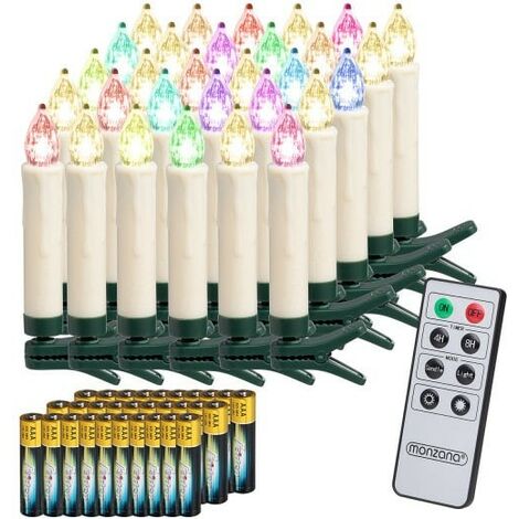 30 Bougies LED Multicolores pour Sapin de Noël : Télécommande et piles incluses