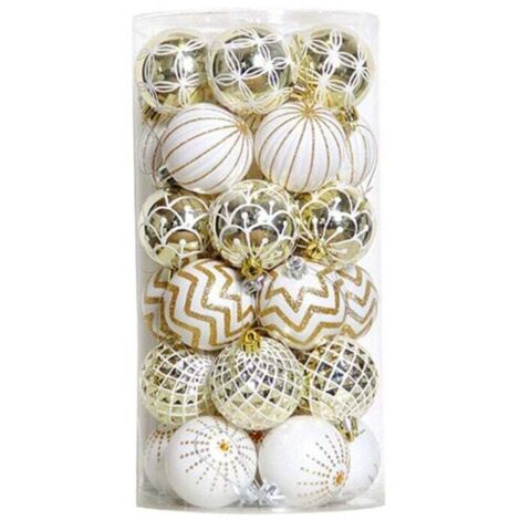 30 Boules de Noël Or et Blanc 60mm Décorations Festives Suspendues pour Sapin Mariage