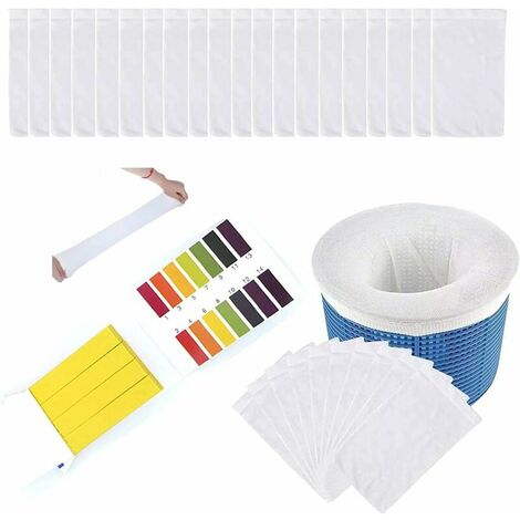 30 calcetines para desnatador de piscina, tela de filtro para desnatador de piscina, malla de filtro de piscina, cesta de filtro de nailon elástico para piscina, con tiras reactivas de pH