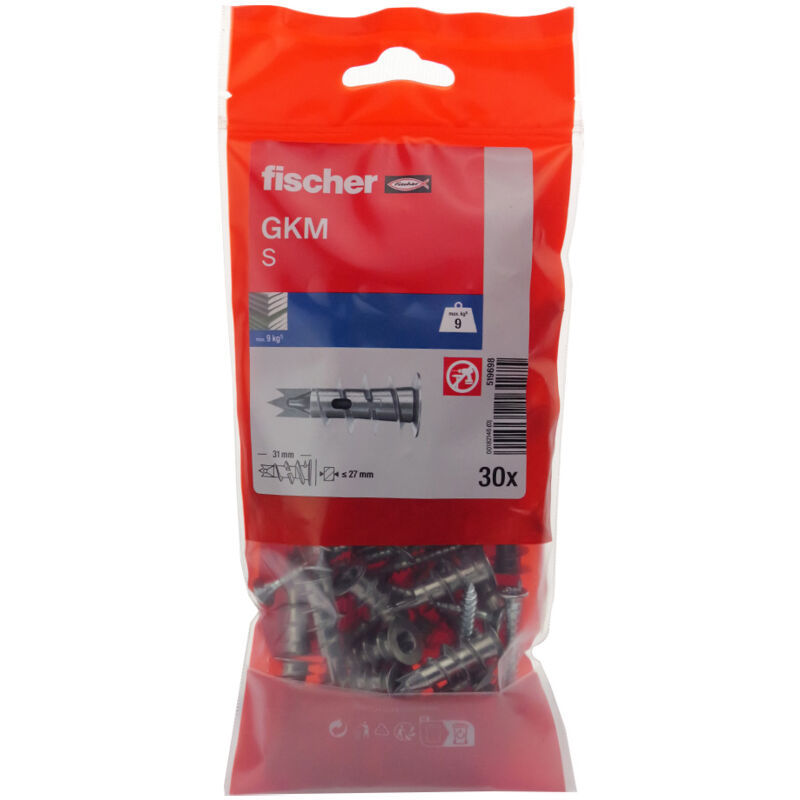 30 chevilles métallique pour carton-plâtre gkm-sf /30B avec vis à tête bombée Fischer