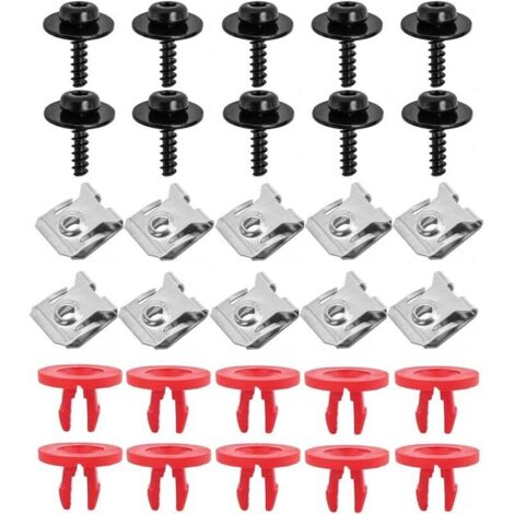 30 clips et vis en forme de U pour carrosserie automobile, écrous et boulons métalliques pour clips de fixation automobile, clip de fixation métallique en forme de U avec vis autotaraudeuses à tête he