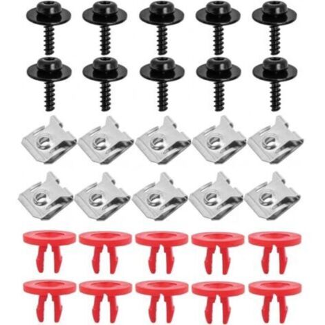 30 clips metálicos en forma de U con tornillos autorroscantes de cabeza hexagonal para guardabarros de automóviles