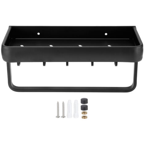 30 cm Aluminium-Badezimmerregal, leere Wandhalterung mit Stange und 5 Haken, Korb-Organizer (einstöckiges Modell)
