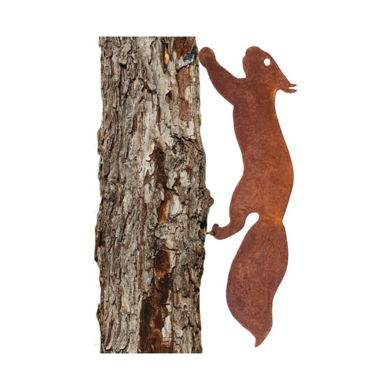 30 cm - Écureuil pour Arbre - Décoration de Jardin en métal - Patine Rouille Naturelle, Decoration Jardin Rouille