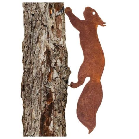 30 cm - Écureuil pour Arbre - Décoration de Jardin en métal - Patine Rouille Naturelle， Decoration Jardin Rouille