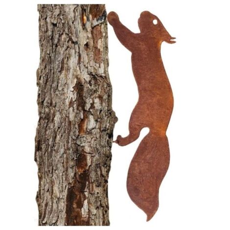 30 cm - Écureuil pour Arbre - Décoration de Jardin en métal - Patine Rouille Naturelle. Decoration Jardin Rouille