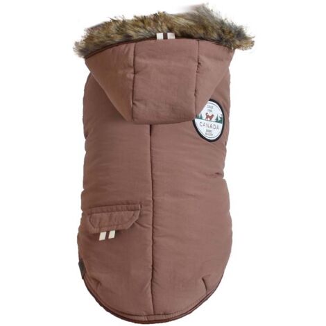 30 cm: Giubbotto modello Canada imbottito con cappuccio rimovibile marrone per cani