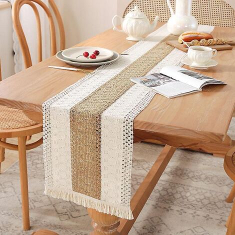 30 Cm X 160 Cm Chemin De Table Moderne Coton Lin Accent Marron Et Gris Double Couche Paissir Tissu Dcoratif Pour Fte Dner Vacances Cuisine Banquet