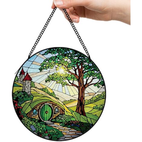 30 cmAttrape-soleil en vitrail oiseau et fleurs, décoration suspendue fenêtre ou jardin, cadeau pour maman grand-mère