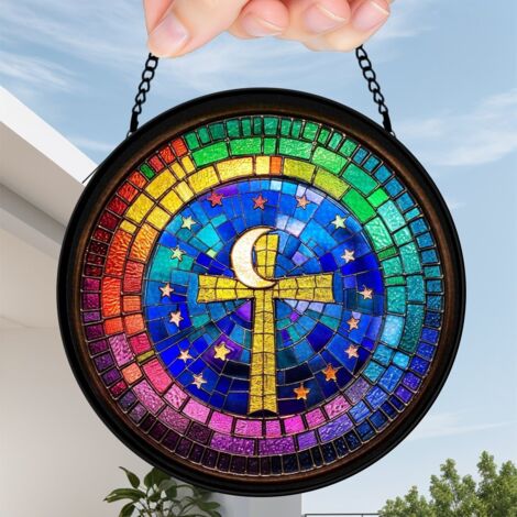 30 cmAttrape-soleil en vitrail oiseau et fleurs, décoration suspendue jardin, cadeau femme maman grand-mère