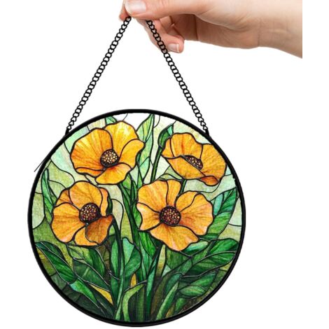 30 cmAttrape-soleil fleurs sauvages oiseaux papillons, décoration vitrail fenêtre, cadeau femme