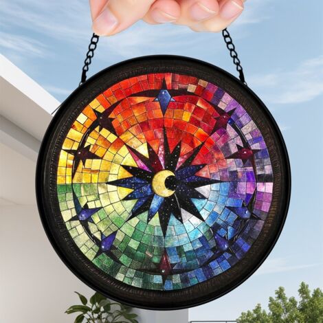 30 cmAttrape-soleil oiseau fleurs en vitrail décoratif, suspension maison jardin, cadeau grand-mère