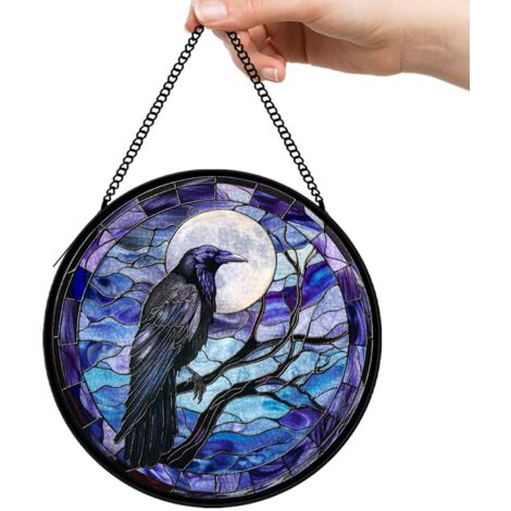30 cmPanneau vitrail attrape-soleil fleurs oiseaux papillons, décoration fenêtre, cadeau anniversaire femme
