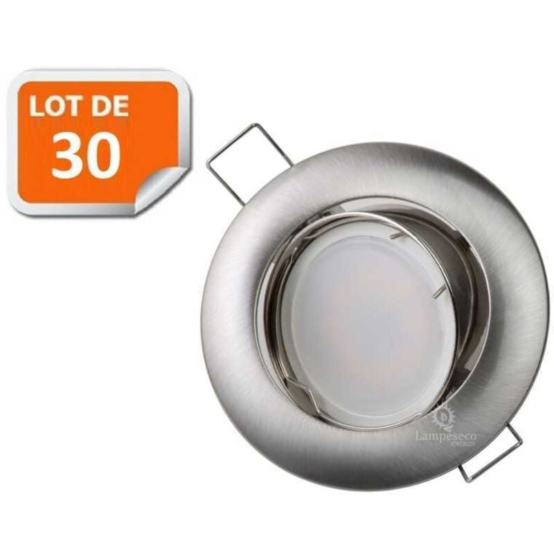 Lampesecoenergie - 30 collerettes supports encastrables orientables aluminium spot led rond alu brossé - Diametre 81mm - Trou de perçage 74mm
