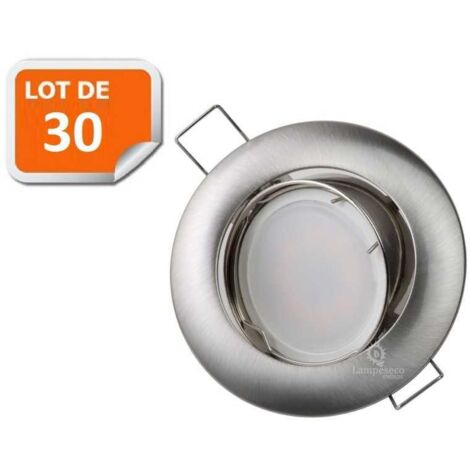 30 collerettes supports encastrables orientables aluminium spot LED rond alu brossé - Diametre 81mm - Trou de perçage 74mm