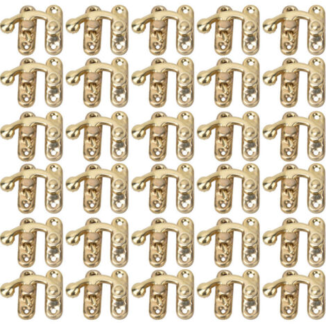 30 Crochets à Loquet Vintage en Fer pour Boîtes à Bijoux et Cadeaux - 3,2 x 2,8 cm - Jaune - Modèle à Loquet Gauche