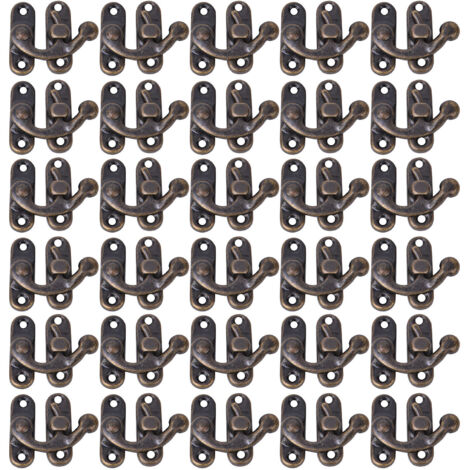 30 Crochets à Loquet Vintage en Fer pour Boîtes à Bijoux et Cadeaux - Lot de 30 Pièces 3,2 x 2,8 cm - Bronze - Loquet Gauche