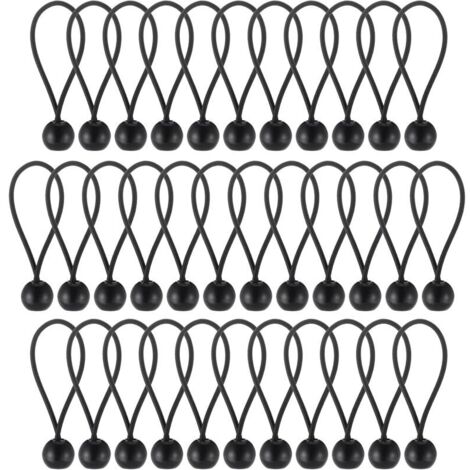 30 cuerdas elásticas negras tipo bola para lonas, gancho elástico portátil y duradero para pancartas, lonas, carpas y gazebos, ideal para acampar y navegar.