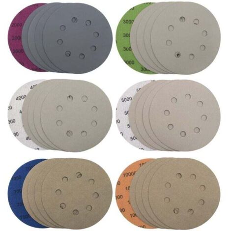 30 discos de lijado de 125 mm con 8 agujeros, papel de lija húmedo y seco, almohadillas para lijadora orbital, hojas de lija para metal y madera, grano 2000/3000/4000/5000/7000