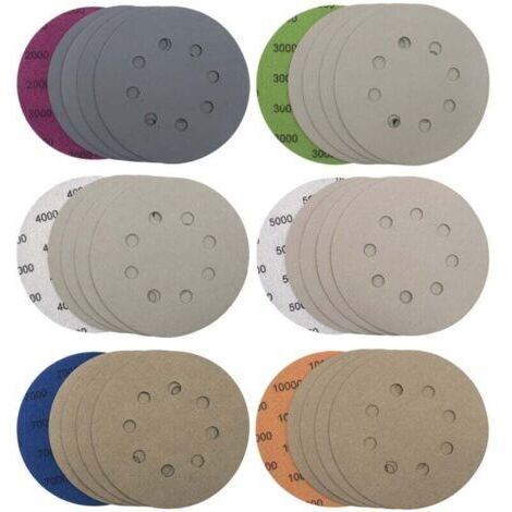 30 discos de lijado de 125 mm con 8 orificios, discos de lija para uso en seco y húmedo, almohadillas de lijado orbital, hojas de papel de lija para metal y madera, grano 2000/3000/4000/5000/7000/1000