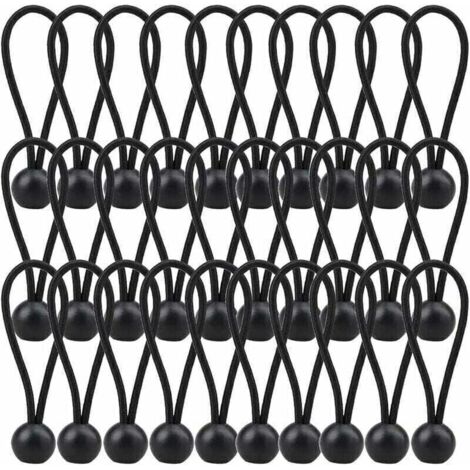 30 elastische Planenschnüre, 140 mm, für Zelte, Markisen und Vorhänge, schwarz.