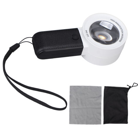 30-fache beleuchtete Taschenlupe mit 3 LEDs und UV-Licht, weiße Multifunktionslupe
