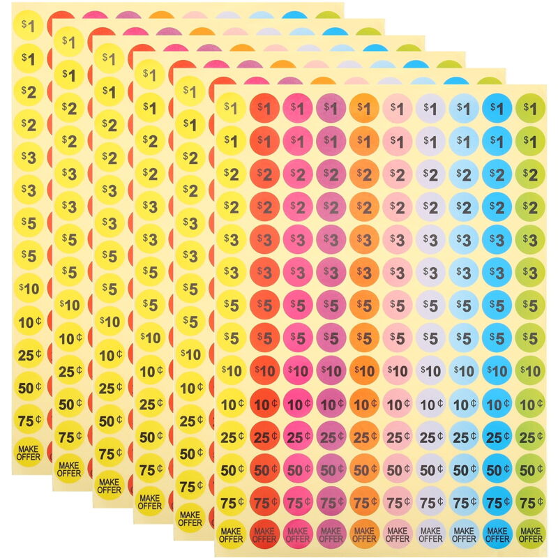 30 feuilles d'autocollants d'étiquettes de prix pour les produits de vente de garage, étiquettes rondes de prix de garage à pois