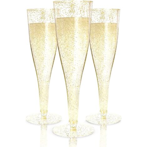30 fltes à champagne en plastique jetables  Verres à champagne en plastique à paillettes dorées pour les fêtes  Gobelets en plastique transparent scintillant  Verres à griller en plastique(or-rose)
