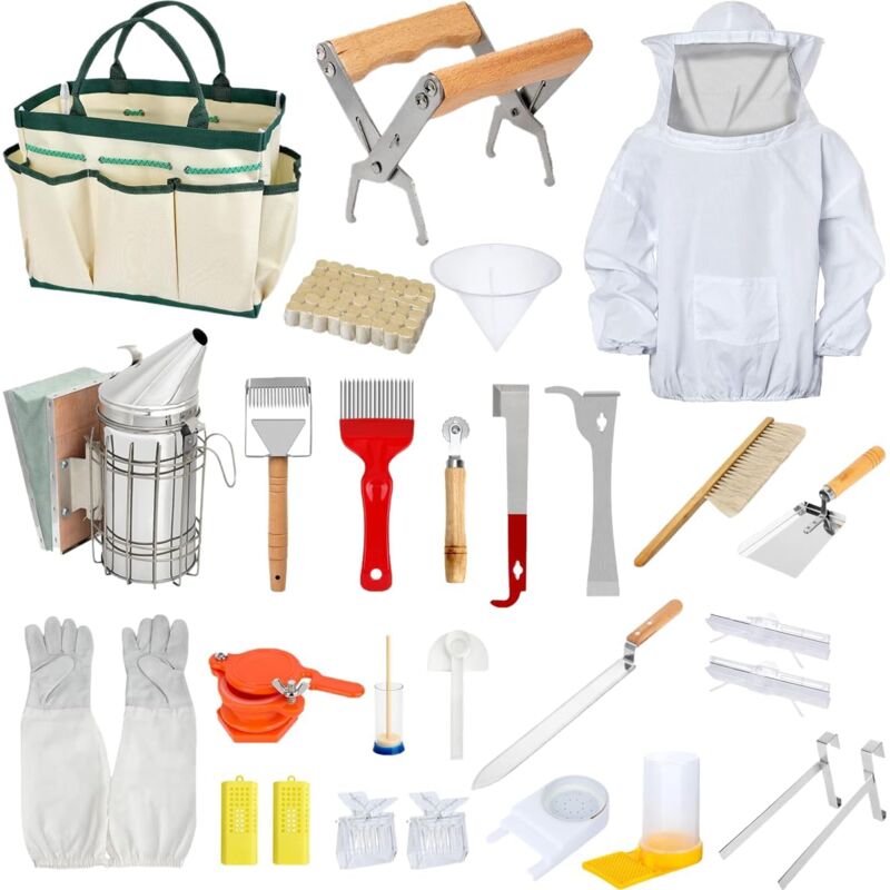 30 fournitures apicoles, kits de démarrage apicole, kits apicoles, vestes, équipement de ruche, outils et fournitures apicolesFournitures apicoles