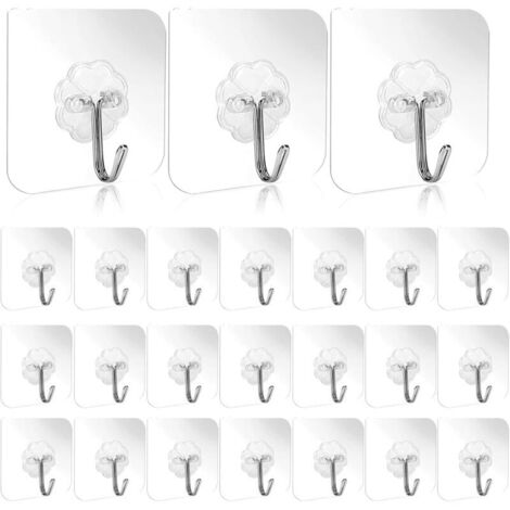 30 ganchos autoadhesivos, ganchos transparentes máx. 10 kg, ganchos autoadhesivos transparentes