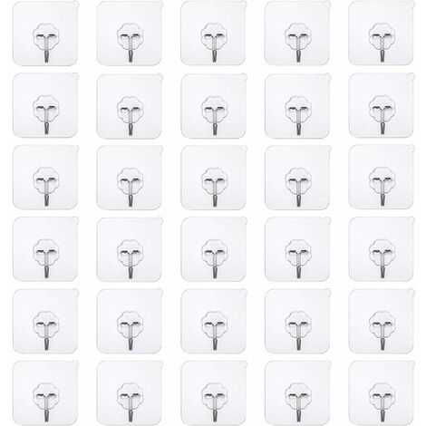 30 ganchos de pared autoadhesivos transparentes reutilizables para baño, ganchos adhesivos impermeables, ganchos de pared, gancho de pared para uñas de 10 kg de peso máximo para baño, cocina