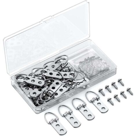 30 ganchos en D para marcos de fotos con tornillos, herrajes resistentes para colgar objetos de hasta 18 kg, anillos en D de doble orificio para marcos de fotos, cuadros, espejos y relojes.
