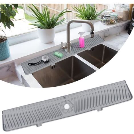 30 inch Sink Splash Guard, Longer Sink Splash Guard Mat, Splash Guard Behind Faucet, Faucet Drip Catcher Tray for Kitchen (Gray)