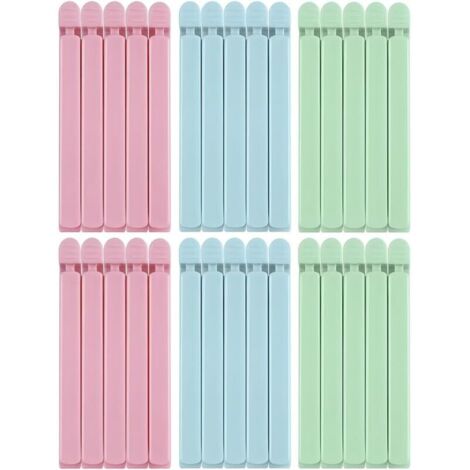 30 Lebensmittelbeutelclips, 15 Zentimeter lang, 3 Farben, praktisch zum Verschließen verschiedener Lebensmittelverpackungen, um sicherzustellen, dass Snacks frisch bleiben (grün, rosa, blau)