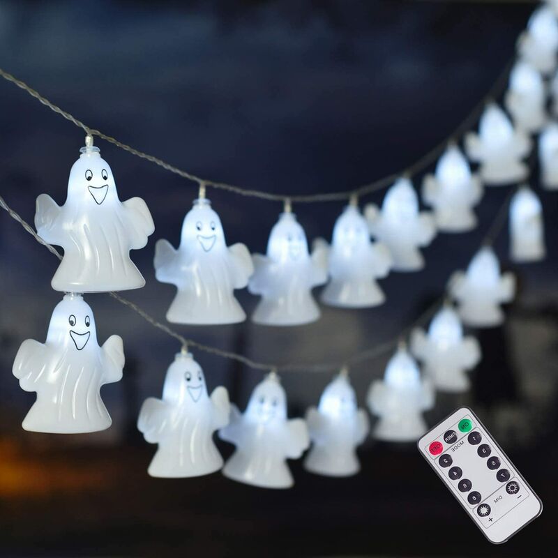 30 LED Halloween ghost string lights, battery-powered Halloween lights with remote control, 8 modes fairy lights indoor and outdoor parties,