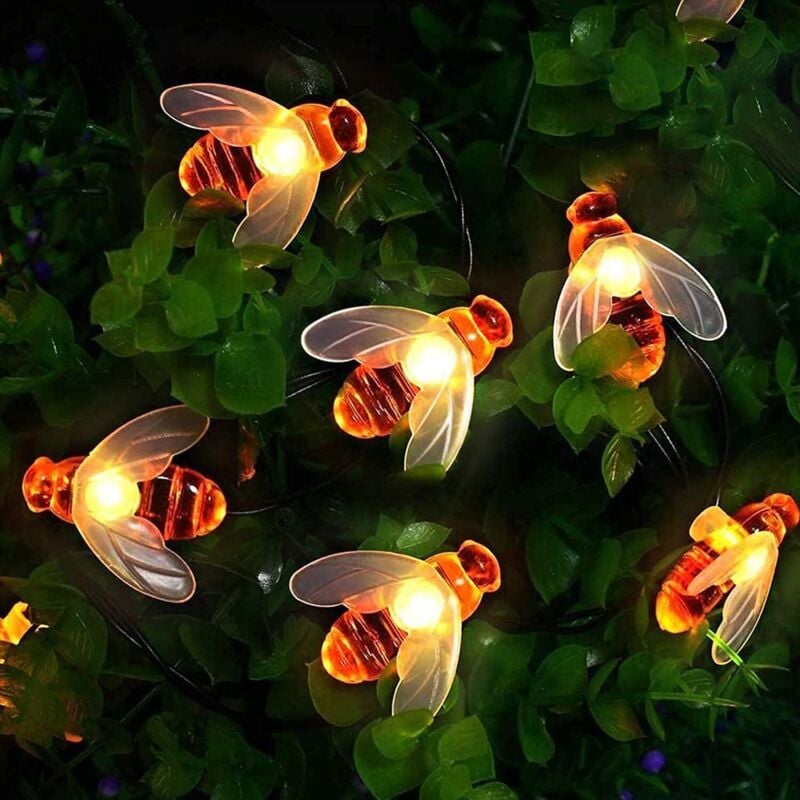 Image of [30 LED] Luci solari da giardino, luci fatate a forma di ape, 5 metri, 8 modalità, impermeabili, luci da giardino per recinzioni, prato, patio,