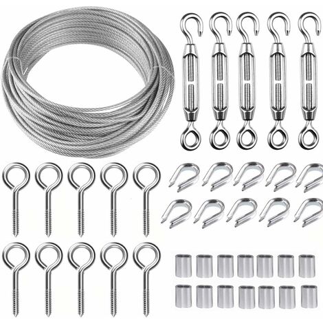 30 m/2 mm Edelstahl-Drahtseil-Set mit robustem M5-Drahtspanner, Zaundraht-Rollen-Set, Kabelleitplanken-Set, Gartendrahtspanner für Kletterpflanzen