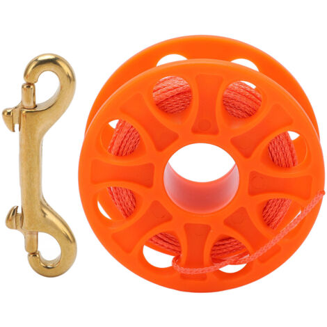 30-Meter-Tauchrolle mit Doppelkarabiner und fluoreszierender orangefarbener Schnur – Fingerspule für Taucher